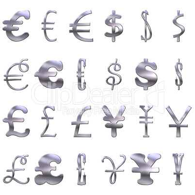 3D Eccentric  Silver Currency Symbols