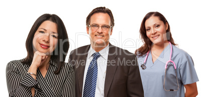 Hispanic Woman with Husband and Female Doctor or Nurse
