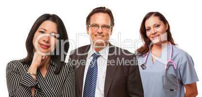 Hispanic Woman with Husband and Female Doctor or Nurse