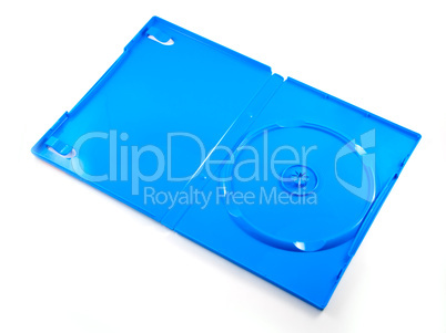 Blue box of a DVD disc isolated on white