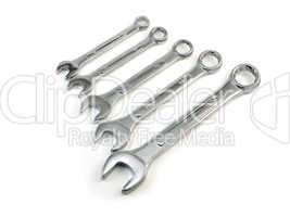 Five chrome-plated wrench