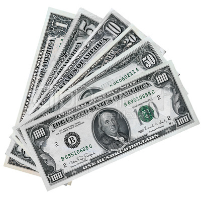 Stack of paper dollars isolated on a white