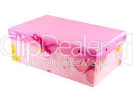 Pink gift box with ribbon isolated on white