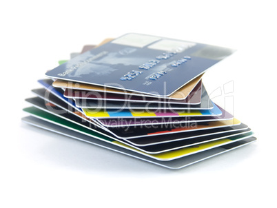 Pack of credit cards isolated on a white background