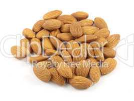 Handful of almonds is isolated on white