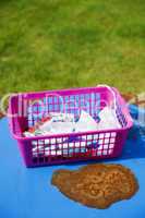 laundry clips in pink basket