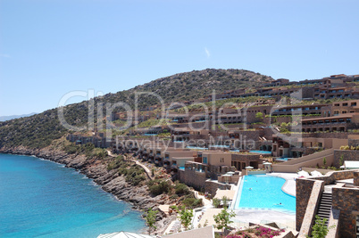 Luxury hotel villas and swimming pool, Crete, Greece