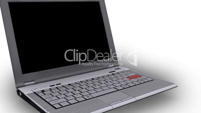 Laptop with agree key flashing - White Background - Technology - Computers