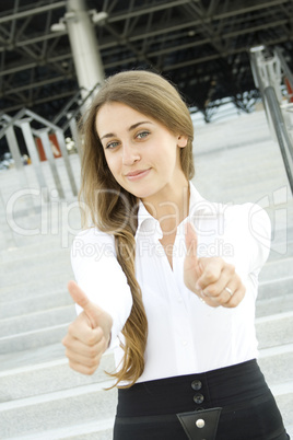 Businesswoman thumbs up