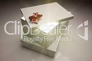 Red Bow Gift Box Lid Showing Very Bright Contents