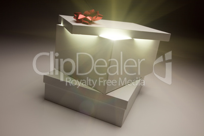 Red Bow Gift Box Lid Showing Very Bright Contents