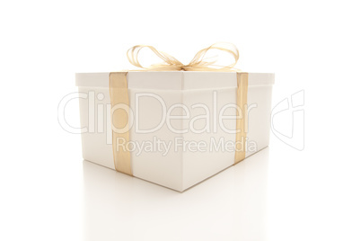 White Gift Box with Gold Ribbon Isolated