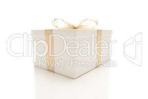 White Gift Box with Gold Ribbon Isolated