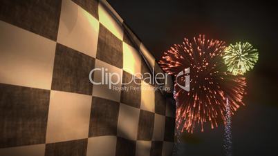 (1230) Summer Fireworks Celebration Motor Racing Flag Winner Competition