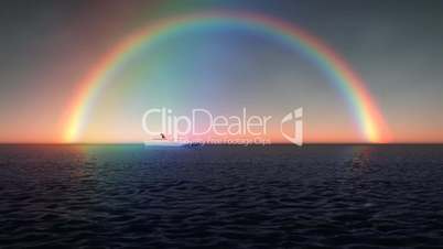 (1231) Rainbow Sky Blue Tropical Ocean Waves Sunset Cruise Ship Travel Vacation