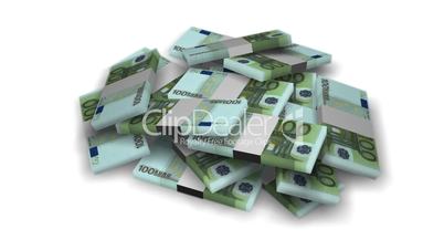 Euro money bundles rotating on white background - Finance