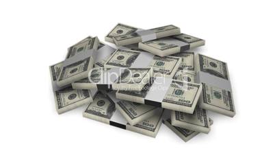 Dollar bill money bundles rotating on white background - Finance - Wealth