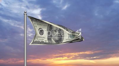 Dollar bill money flag against sunset cloudy sky - Finance - Wealth