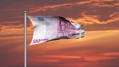 Euro banknote money flag against sunset cloudy sky - Finance - Wealth