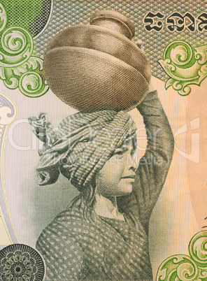 Girl with Vessel on Head from Cambodia