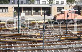 Railway tracks and depot with train