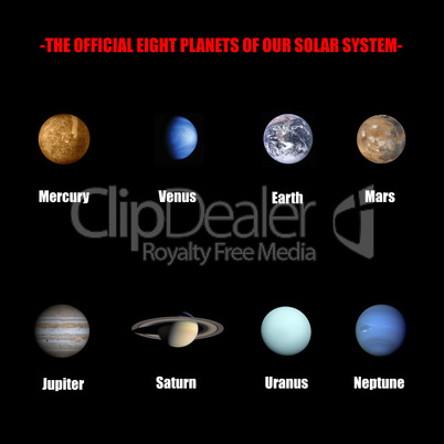 The official eight planets of our solar system