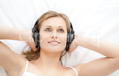 Attractive woman listening to music