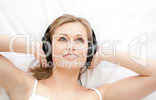 Attractive woman listening to music
