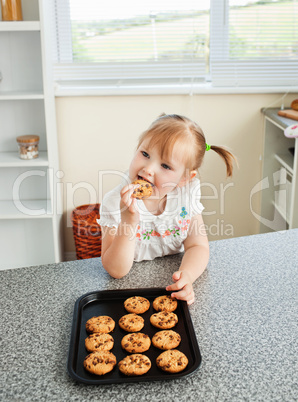 Cute girl eating cookie