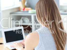 Attractive woman sitting in front of her laptop