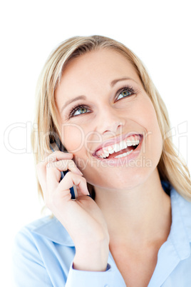 Laughing woman calling