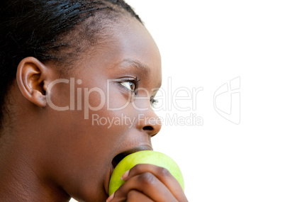 Cute woman eating apple