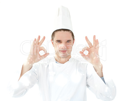 Cook giving hand signal