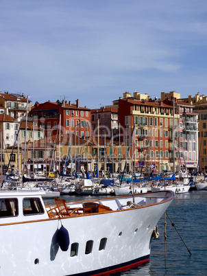 White boat in old port of Nice