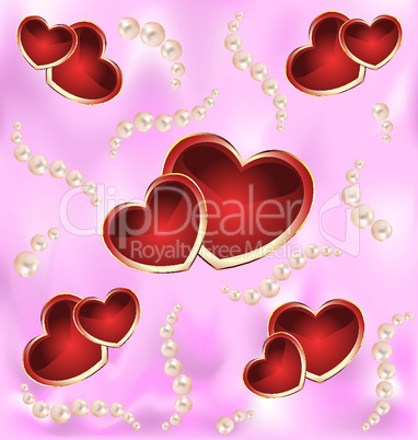 Background with hearts and pearls