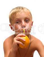 Child with an orange.