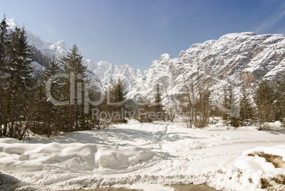 Snow on the Dolomites Mountains, Italy