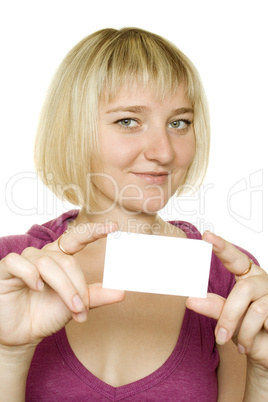 Woman with a business card