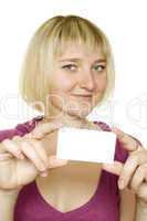 Woman with a business card