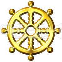 3D Golden Buddhism Symbol Wheel of Dharma