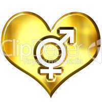 3d golden heart with combined gender signs