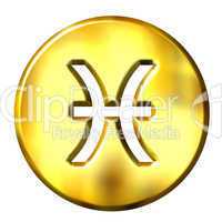 3D Golden Pisces Zodiac Sign