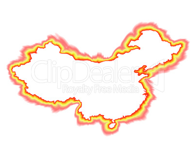 Fiery Outlined Map of China