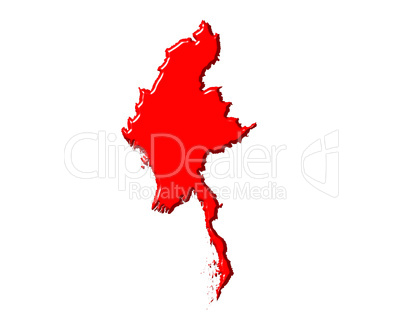Myanmar 3d map with national color