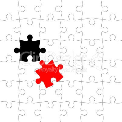 Puzzle with displaced piece in red