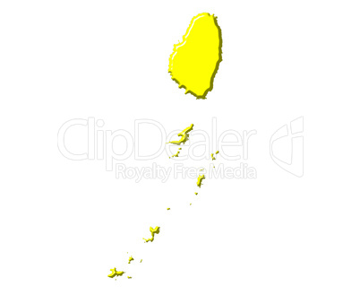 Saint Vincent and The Grenadines 3d map with national color