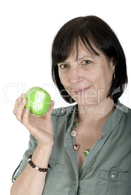 Aged woman with fresh apple