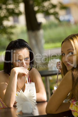 Young woman talk in cafe