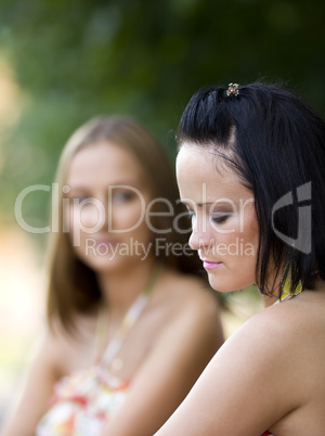 Young woman talk in park