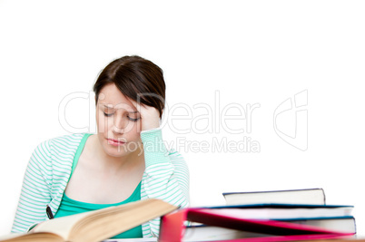 Stressed student doing her homework
